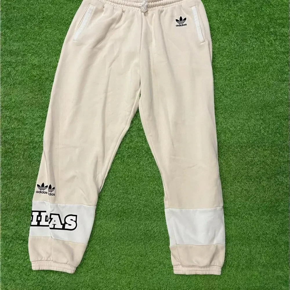 Adidas Men's Cream and White Joggers-tracksuits